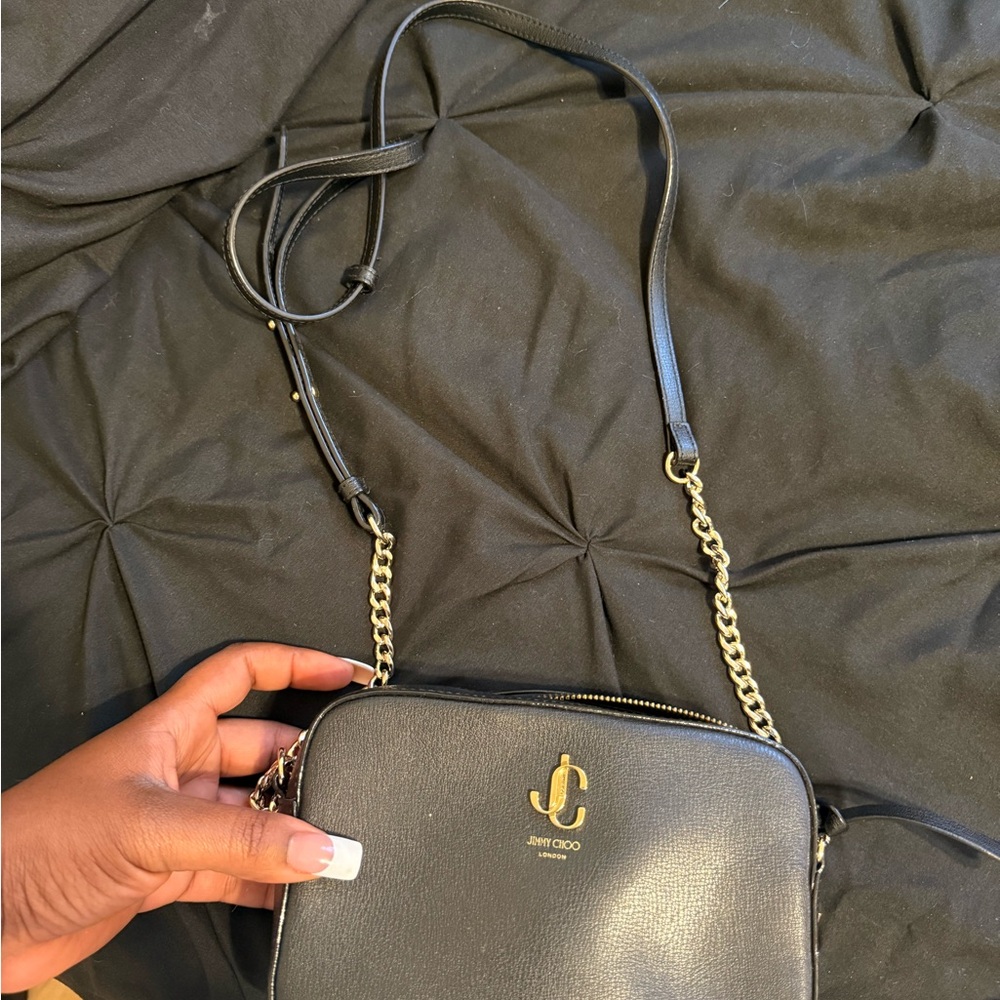 Jimmy Choo Black Crossbody Bag with Gold Accents